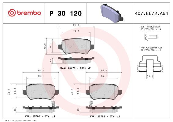 A.B.S. P 30 120 BREMBO Bremsbelagsatz, Scheibenbremse